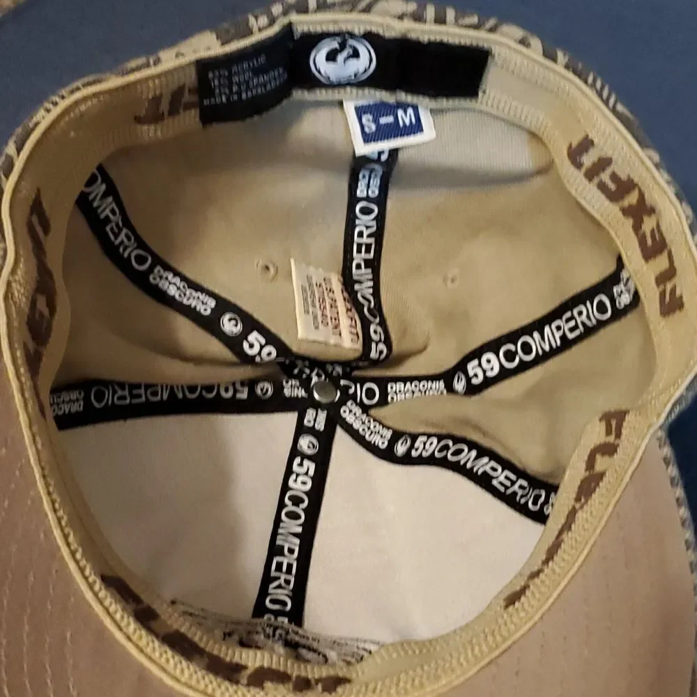 DRACONIS OBSCURO tan Ball Cap - Printed, Embroidered, Fitted Flex Fit Size: S-M‎